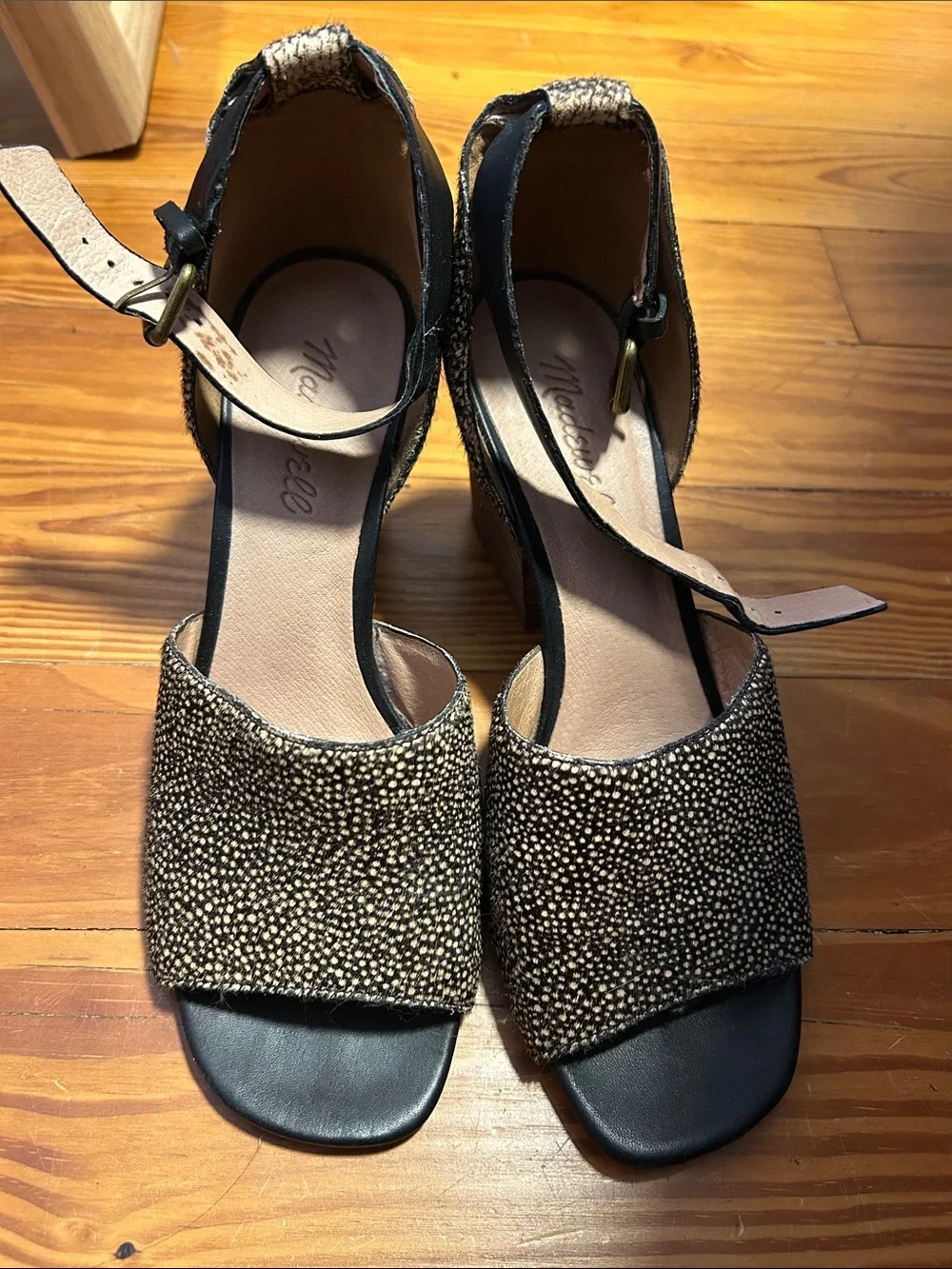 Madewell Black and Tan Speckled Hairhide Block Heels